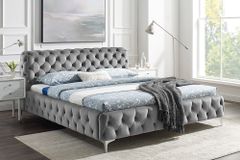 Doppelbett MODERN BAROCK 180x200cm grau Samt Chesterfield Design