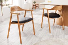 Retro Stuhl VALHALLA WOOD matt-braun Eiche Massivholz mit Armlehne