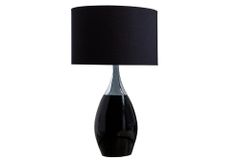 Moderne Tischlampe CARLA 60cm schwarz silber mit Leinenschirm