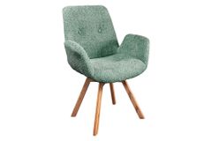 Drehbarer Design Stuhl BALTIC mint Bouclé natur Eiche Massivholz-Beine mit Armlehne