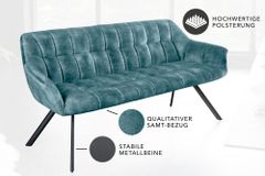 Esszimmer Sitzbank PAPILLON 165cm petrol Samt mit Lehnen schwarzes Metallgestell