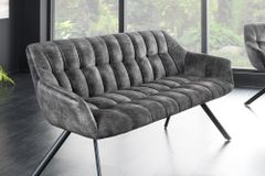 Esszimmer Sitzbank PAPILLON 165cm grau Samt mit Rückenlehne schwarzes Metallgestell