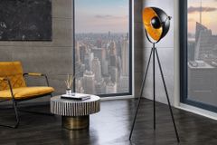 Industrial Stehlampe STUDIO 150cm schwarz Blattgold-Optik neigbarer Schirm