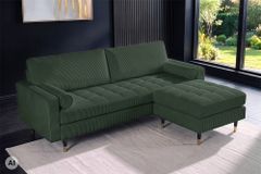 Design Hocker COZY VELVET 80cm grün Cord schwarz mit goldener Metallkappe