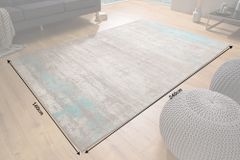 Vintage Baumwoll-Teppich MODERN ART 240x160cm greige türkis verwaschen Used Look