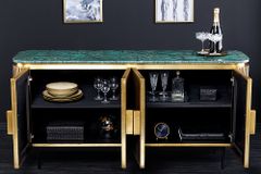 Design Sideboard VENEZIANO 160cm messing grün Marmorplatte Mangoholz Retro