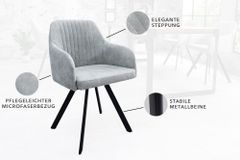 Retro Design Stuhl LUCCA stone grau Microfaser mit Armlehne Steppung gepolstert