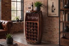 Massives Weinregal BODEGA 97cm coffee braun Pinie Fass-Bartisch für 24 Flaschen