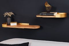 Modernes 2er Set Wandregal PURE NATURE 60cm gold Mangoholz massiv Metall handmade