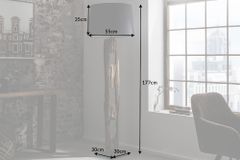 Massive Stehlampe BARRACUDA 177cm natur Akazie Baumwollschirm schwarz Baumstamm