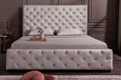 Design Boxbett PARIS 160x200cm champagner beige Samt mit Stauraum und Lattenrost