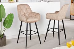 Design Barhocker MILANO champagner beige Samt Barstuhl mit Lehne Metall schwarz