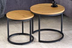 Runde Beistelltische 2er Set ELEGANCE 45cm natur Wildeiche-Design Holz schwarzes Metallgestell