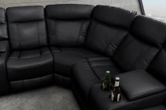 Exklusiver 5er Kinosessel HOLLYWOOD schwarz Ecksofa Getränkehalter Stauraum