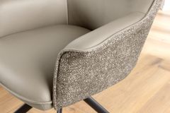 Drehbarer Stuhl LE GRAND taupe Echtleder Strukturstoff schwarzes Metallgestell