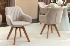 Design Stuhl LIVORNO beige Strukturstoff Massivholzbeine drehbar Auto-Return-Funktion