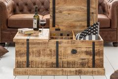 Massivholz Couchtisch BODEGA 100cm Mangoholz Hausbar Truhe mit Stauraum