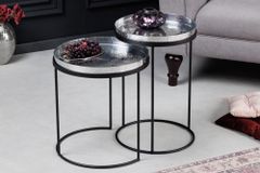 Design 2er Set Beistelltisch ELEMENTS 55cm silber Hammerschlag handmade rund