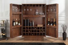 Massiver Barschrank ART DECO 140cm braun Mangoholz 3D-Front Highboard Flaschenregal