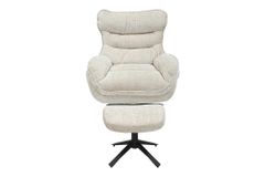 Drehbarer Hocker CLOUD champagner beige Chenillestoff schwarz Metall Fußhocker