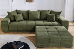 Modernes XXL Sofa ELEGANCIA 285cm grün Cord Federkern inklusive Kissen Bigsofa