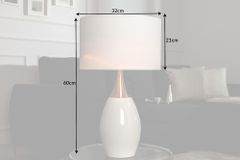 Moderne Tischlampe CARLA 60cm weiß silber mit Leinenschirm
