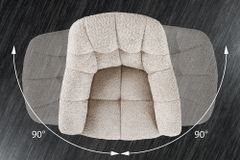 Drehbarer Stuhl PAPILLON greige Bouclé mit Armlehne schwarzes Metallgestell
