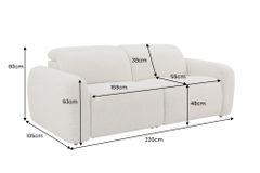 3er Sofa MILANO 220cm beige Bouclé Tweed Soft elektrisch verstellbare Fuß und Kopfstütze
