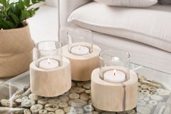 Elegantes 3er Set Windlicht LIMOTION Teakholz Outdoor Teelicht Kerzenhalter