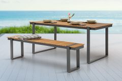 Moderne Garten Sitzbank TAMPA LOUNGE 180cm grau Aluminium Holz-Design wetterfest Outdoor