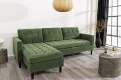 Retro Ecksofa STOCKHOLM 220cm grün Cordstoff Federkern 3-Sitzer