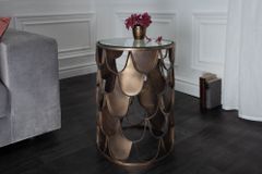 Industrial Beistelltisch ABSTRACT 55cm antik messing Metall Fischschuppen Design rund Glas