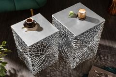Filigranes Beistelltisch 2er Set ABSTRACT LEAF 45cm silber Handarbeit