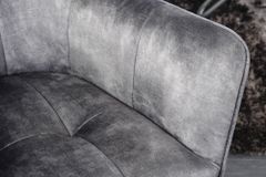 Design Stuhl LOFT dunkelgrau Samt drehbar Metallgestell schwarz mit Armlehne