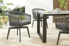 Drehbarer Stuhl ROPE anthrazit Aluminium Gartensessel inkl. Kissen In- und Outdoor