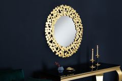 Dekorativer Wandspiegel COINS 80cm XL antik gold rund aus Metall handmade