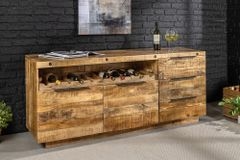 Massives Sideboard IRON CRAFT 175cm natur Mangoholz mit Schubladen Weinregal