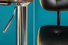 Retro Barhocker CLASSICO schwarz 115cm höhenverstellbar mit Lehne Walnussholz-Design