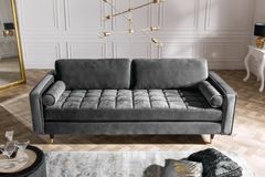 Design 3-Sitzer Sofa COZY VELVET 220cm grau Samt Federkern Lounge