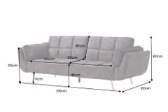 Retro Schlafsofa BOUTIQUE 215cm dunkelgrau Samt 3-Sitzer mit goldenen Füßen