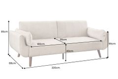 Design Schlafsofa DIVANI 220cm champagner beige Samt 3-Sitzer mit Bettfunktion Walnuss-Füße