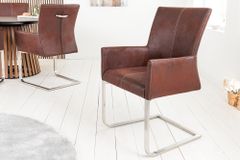 Freischwinger Stuhl SAMSON dark coffee mit Armlehne und Edelstahlrahmen