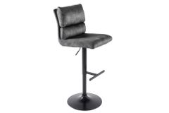 Höhenverstellbarer Barhocker COMFORT dunkelgrau Samt drehbar mit Lehne Metall schwarz