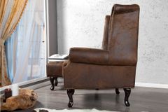 Chesterfield Sessel 85cm antik braun Microfaser mit Knopfheftung