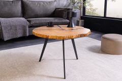 Runder Couchtisch ARBOR 65cm natur Eiche Massivholz schwarz Metall Beistelltisch