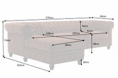 Design Ecksofa CHESTERFIELD 270cm antik braun Microfaser Federkern Ottomane links Vintage