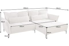 Modernes Ecksofa DESIGNO 250cm champagner beige Cord Couch inklusive Kissen Metallfüße