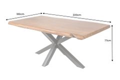 Massivholz Esstisch MAMMUT 220cm natur Akazie Sterngestell schwarz Metall Baumkante