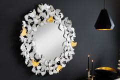 Dekorativer Wandspiegel GINKGO LEAFS XL 90cm gold silber rund aus Metall handmade