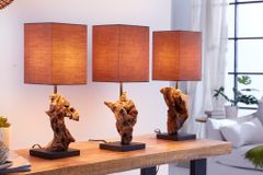 Handgearbeitete Treibholz Tischlampe HYPNOTIC 45cm braun mit Leinenschirm